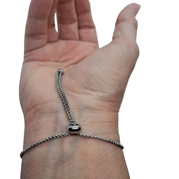 Sliding bead silver tone bracelet Czech glass beads - Picture 3 of 4